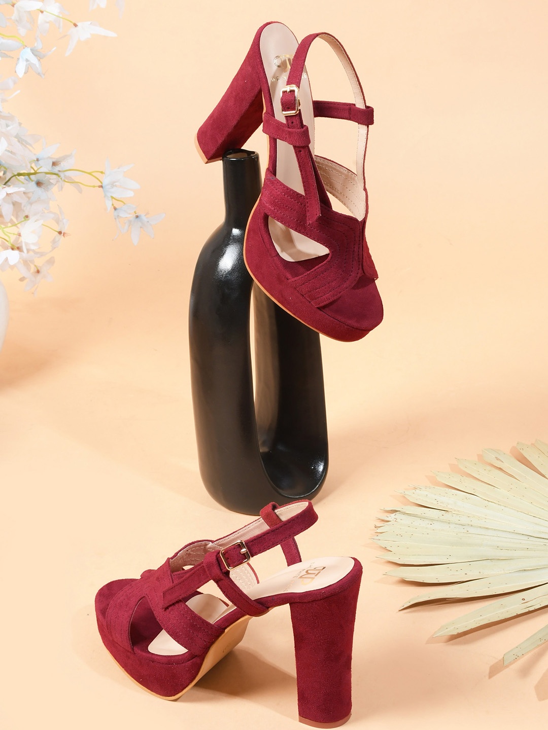 

THE WHITE POLE Open Toe Platform Heels, Maroon
