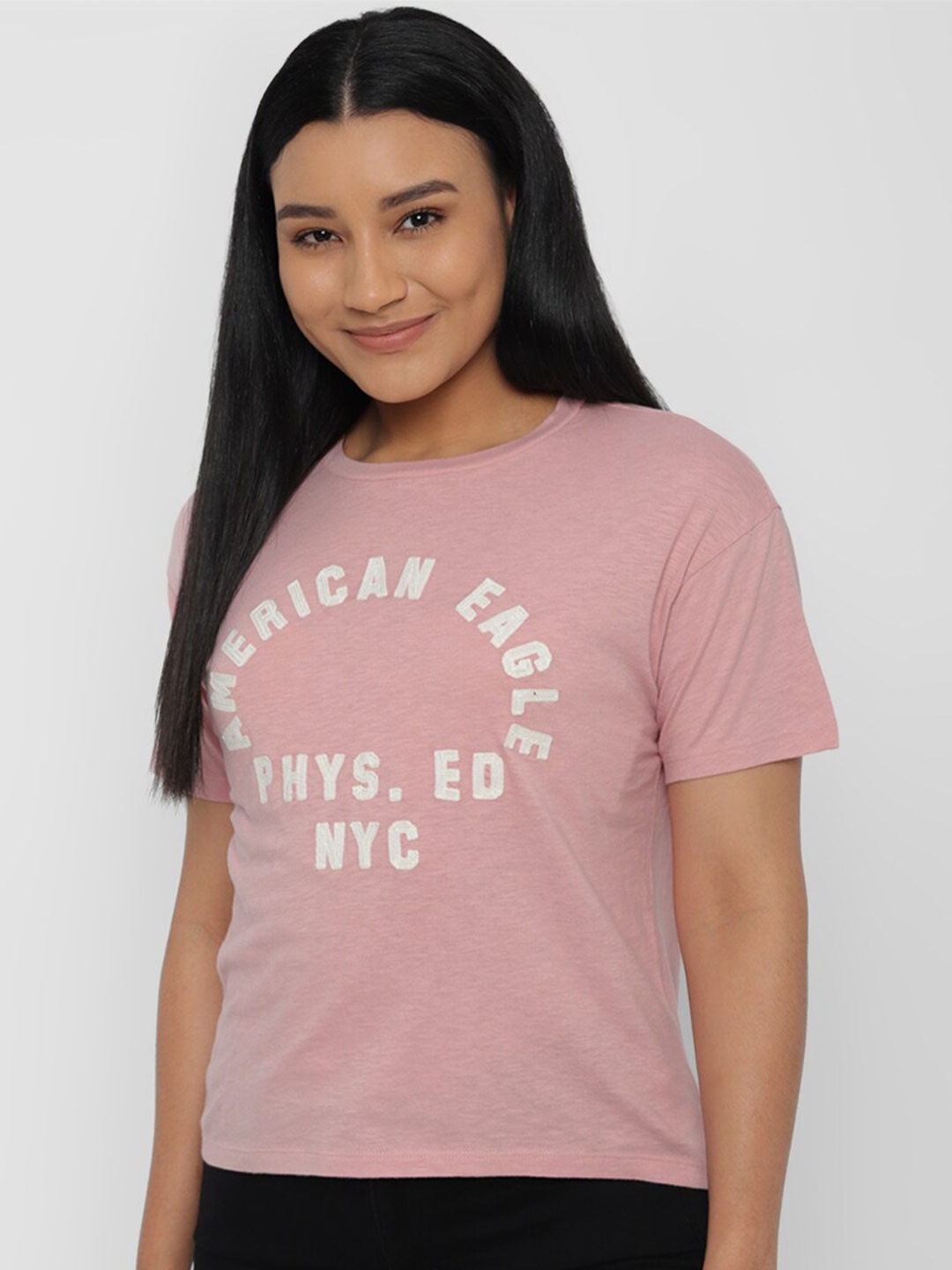 AMERICAN EAGLE OUTFITTERS Women Typography Printed Tshirts, Pink