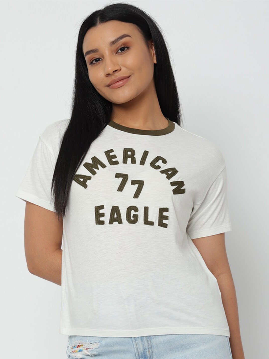 

AMERICAN EAGLE OUTFITTERS Women Varsity Printed Tshirts, White