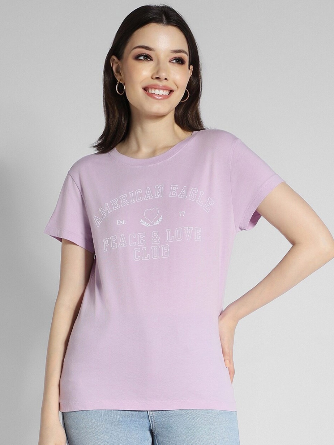 

AMERICAN EAGLE OUTFITTERS Women Typography Printed Tshirts, Purple