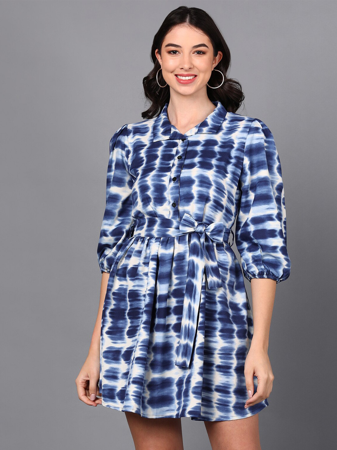 

Fashfun Tie and Dye Dyed Crepe Shirt Dress, Blue