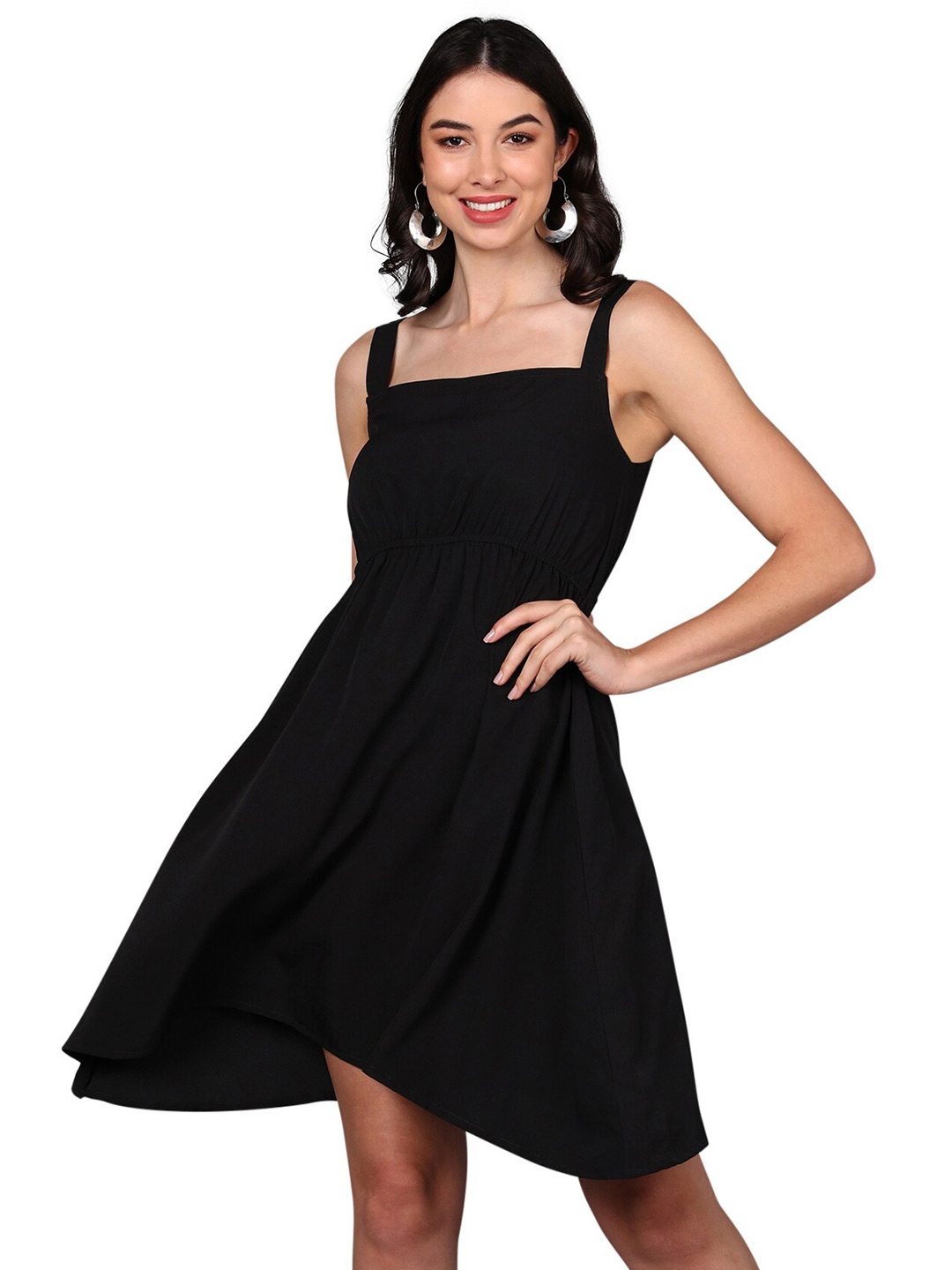 

Fashfun Shoulder Straps Crepe Fit & Flare Dress, Black