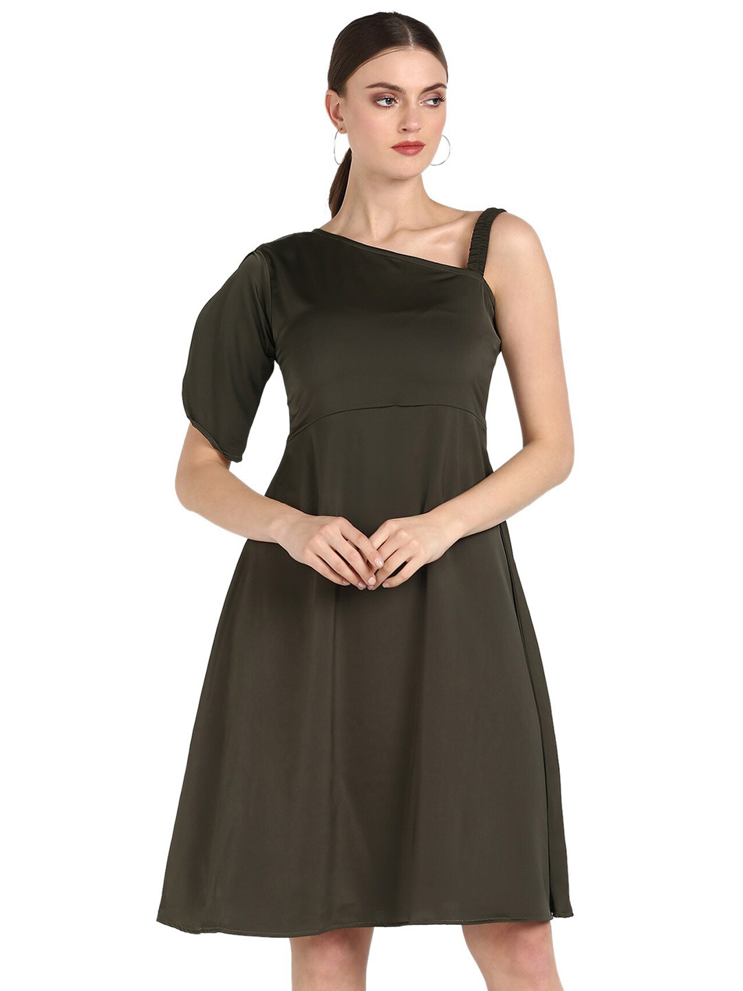 

Fashfun One Shoulder Crepe A-Line Dress, Green