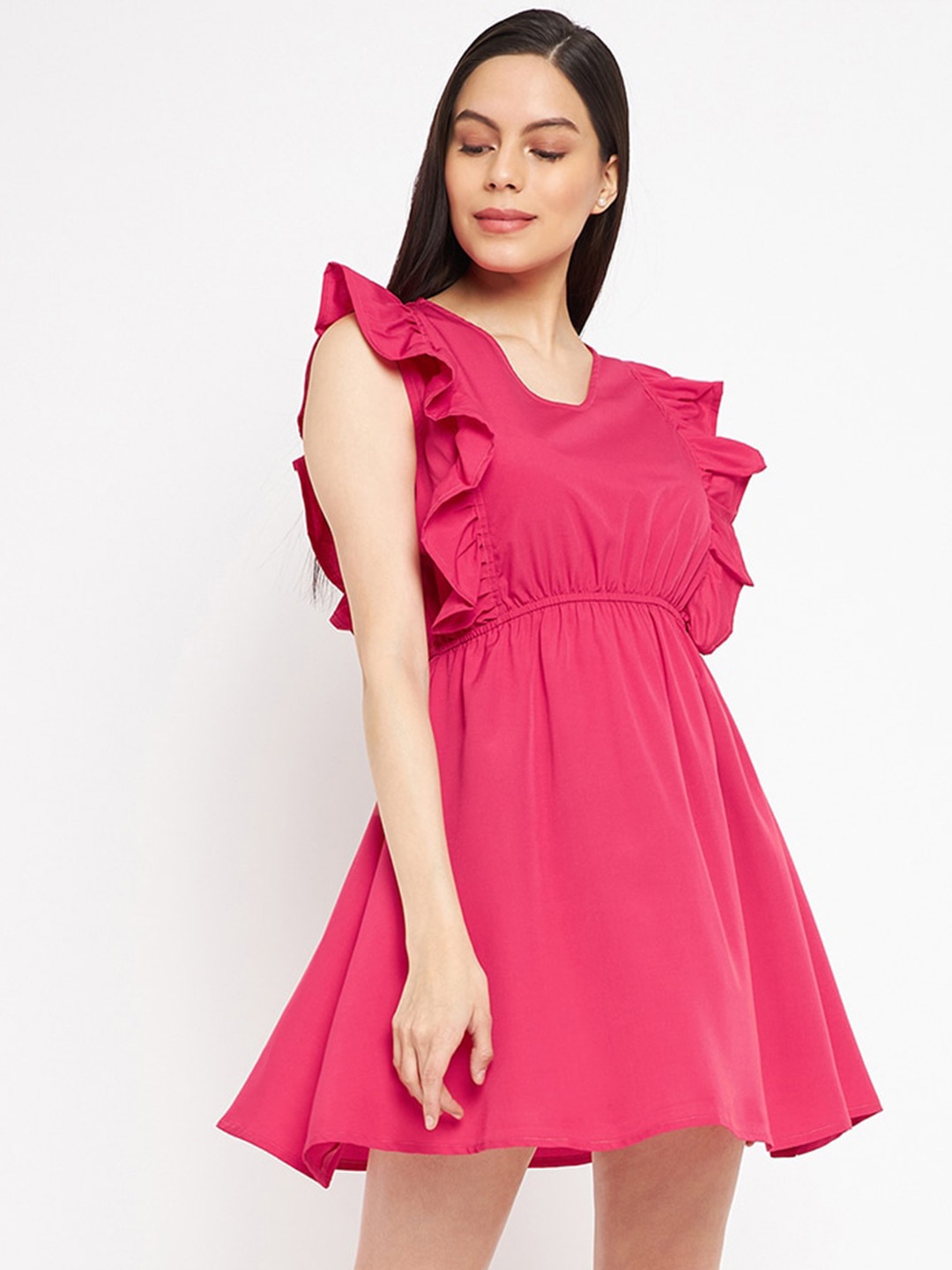 

Fashfun Flutter Sleeve A-Line Dress, Pink