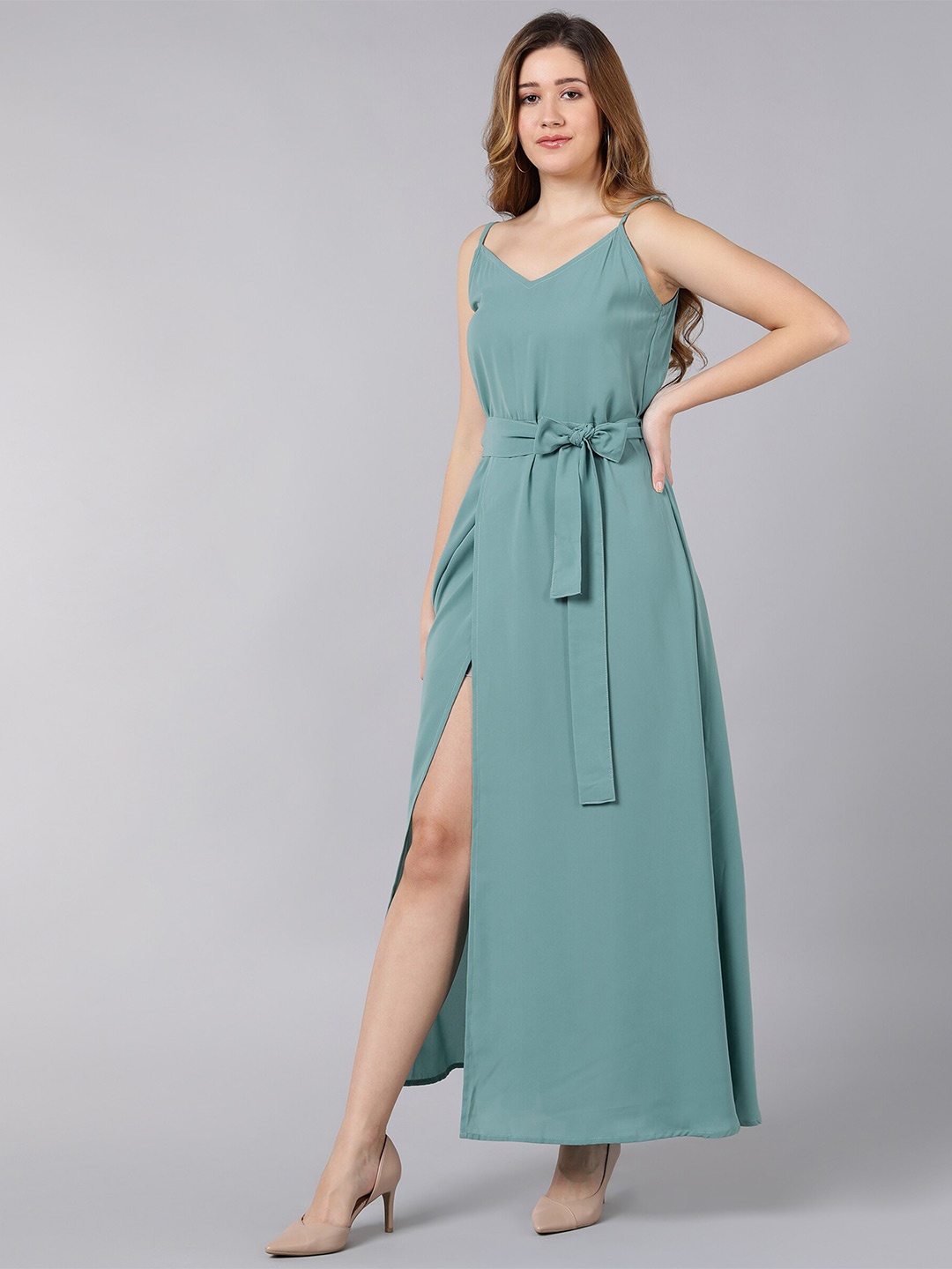 

Fashfun Shoulder Straps Maxi Fit and Flare Dress, Blue