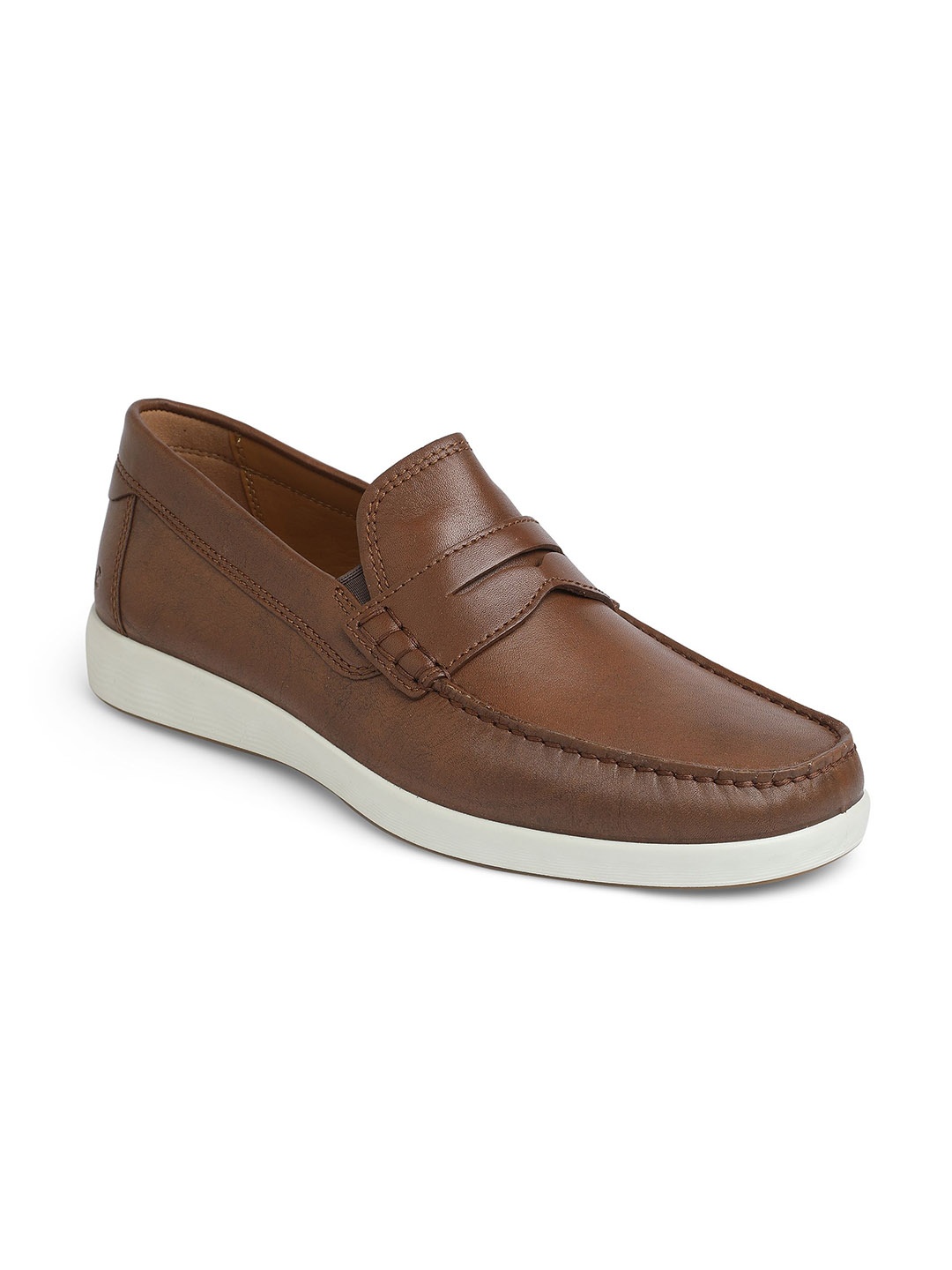

ECCO Men Lite Moc Round Toe Leather Loafers, Brown