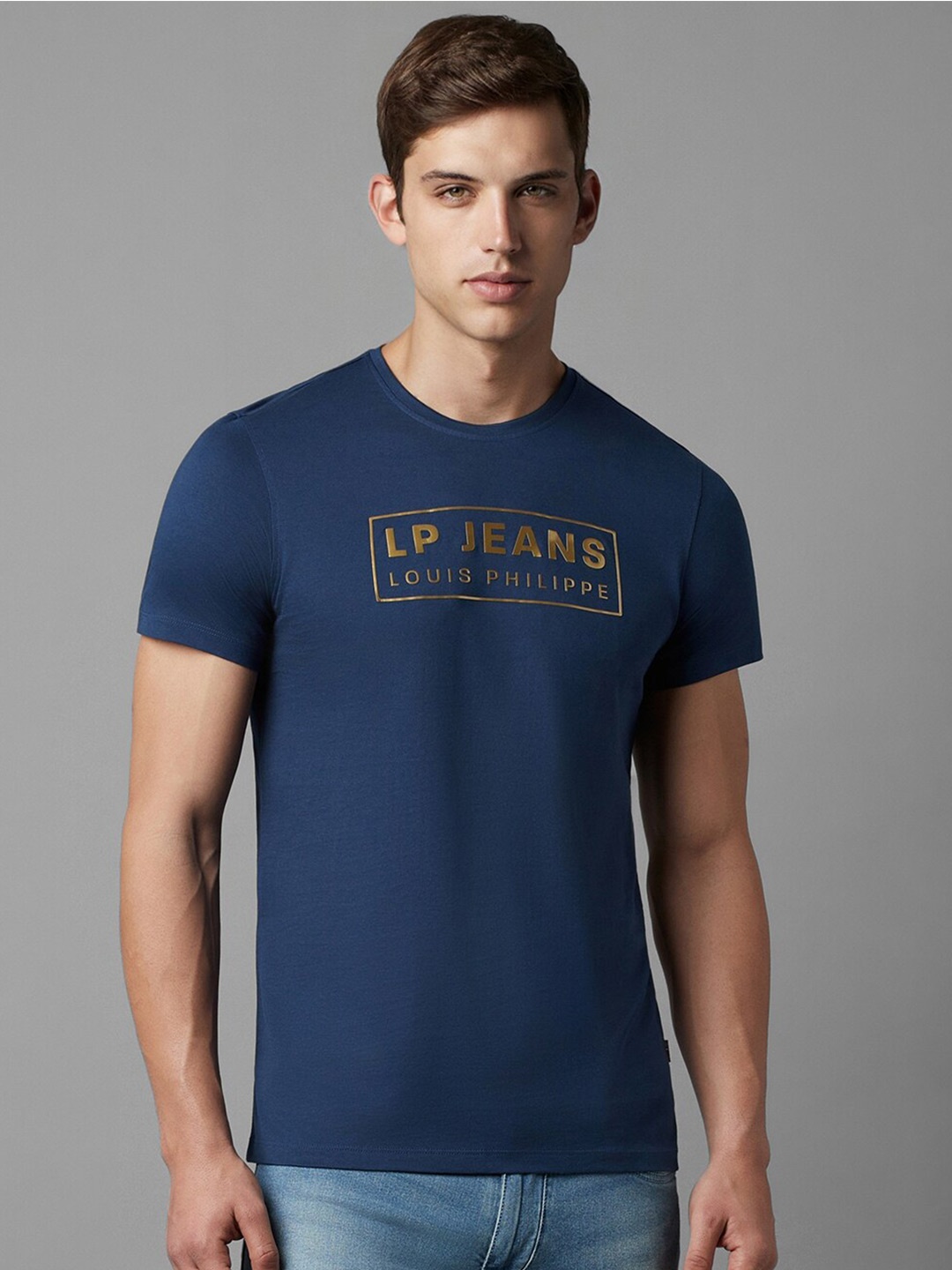 

Louis Philippe Jeans Men Typography Slim Fit Tshirt, Blue