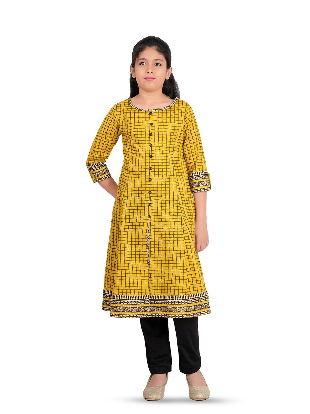 

YASH GALLERY Girls Checked A-Line Midi Dress, Yellow