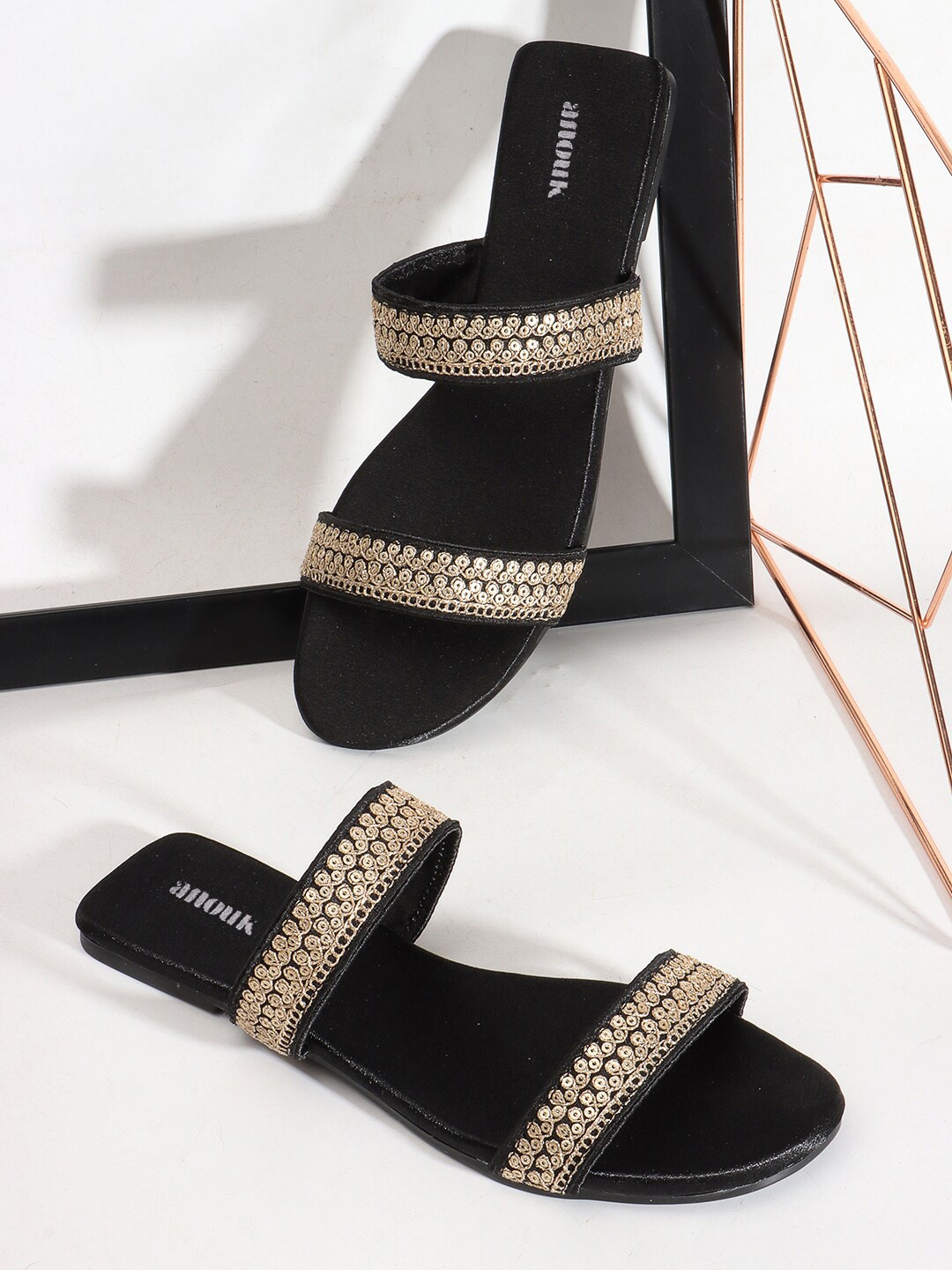 

Anouk Black Embellished Open Toe Flats