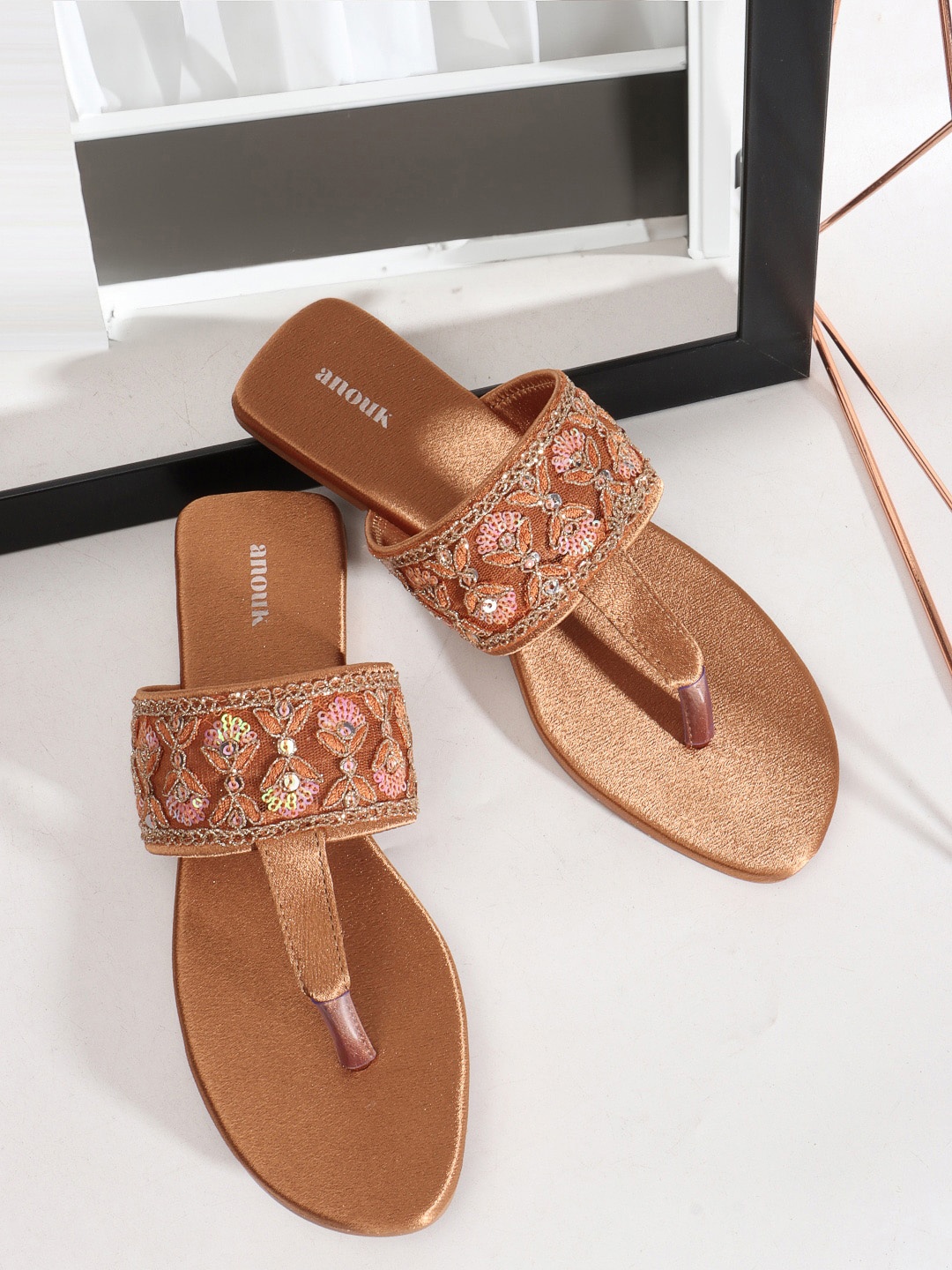 

Anouk Embellished Open Toe Flats, Tan
