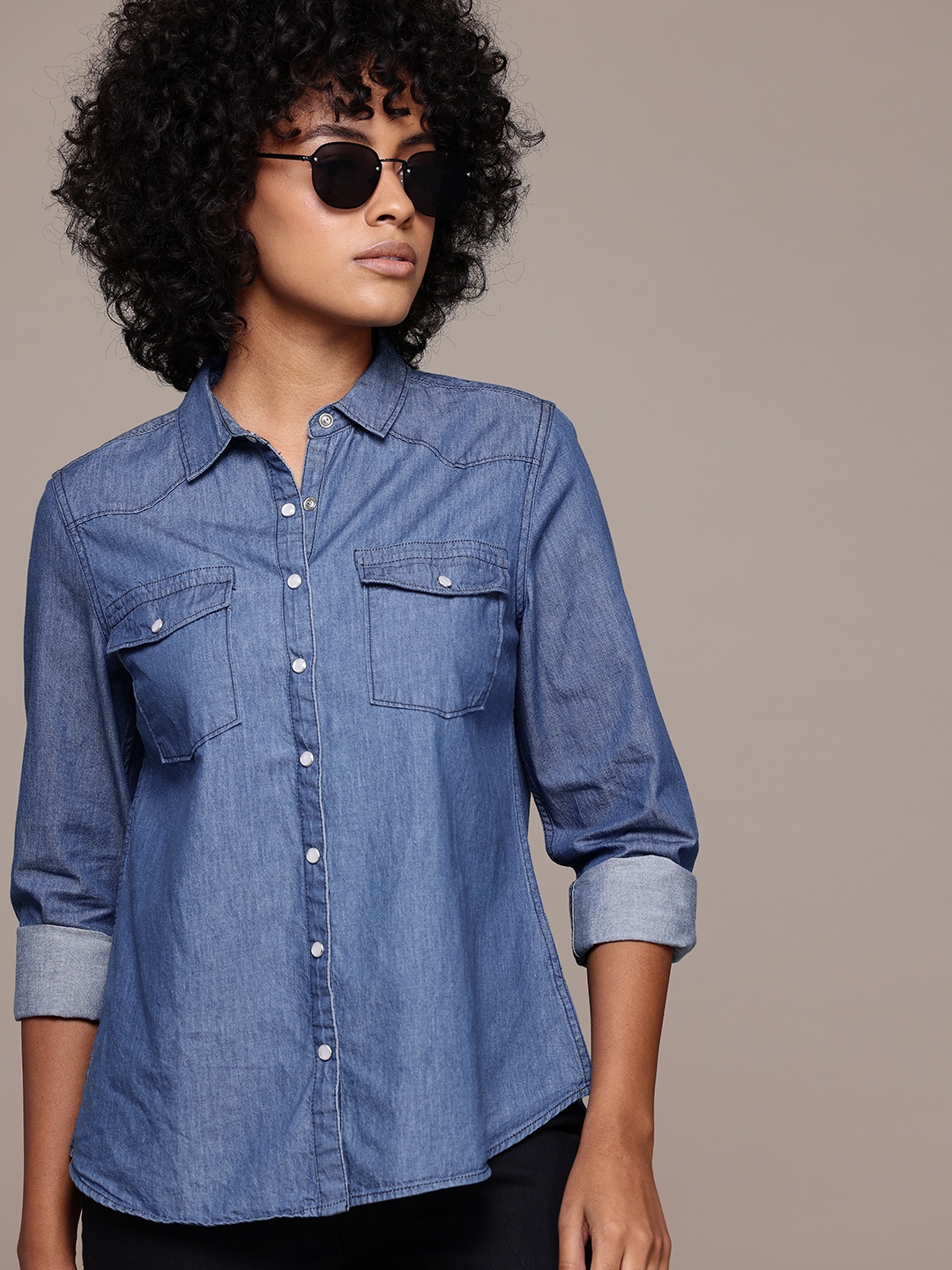 

Roadster Women Opaque Pure Cotton Casual Shirt, Blue