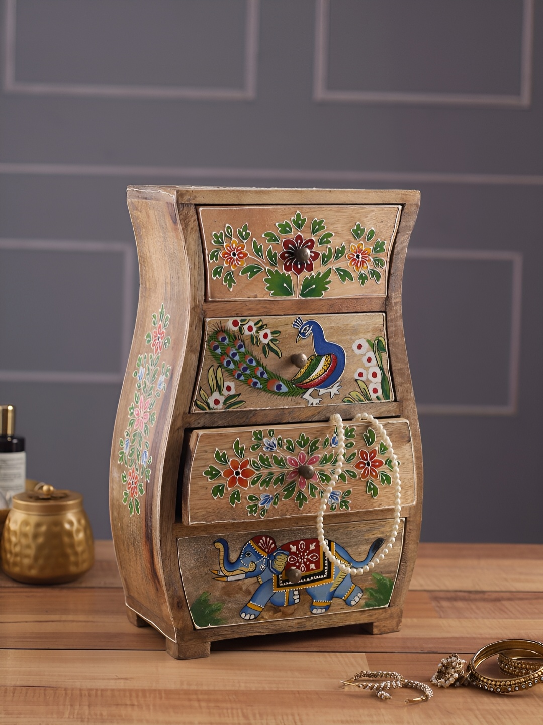 

Aura Beige & Blue Printed Regular Wooden Multi-Utility Organiser