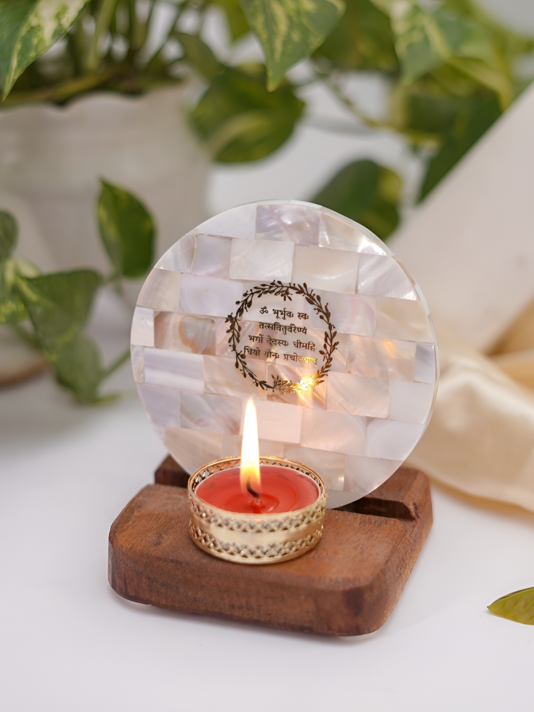 

HOMEARTE Off White Wood Candle Holder