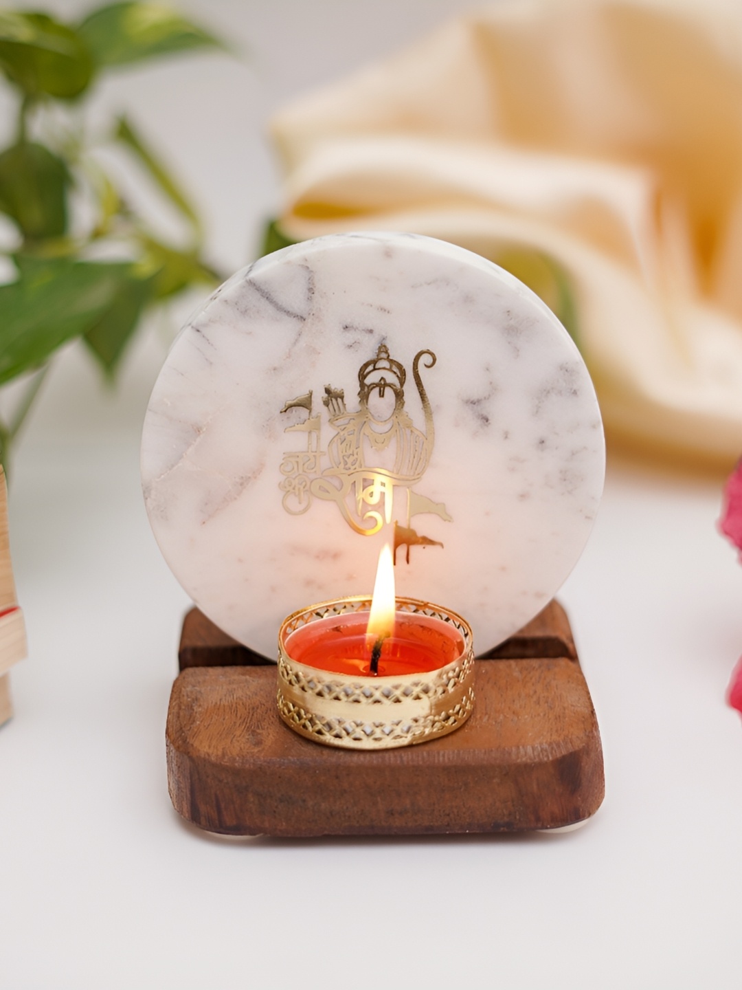 

HOMEARTE White Printed Marble Tea Light Candle Holder