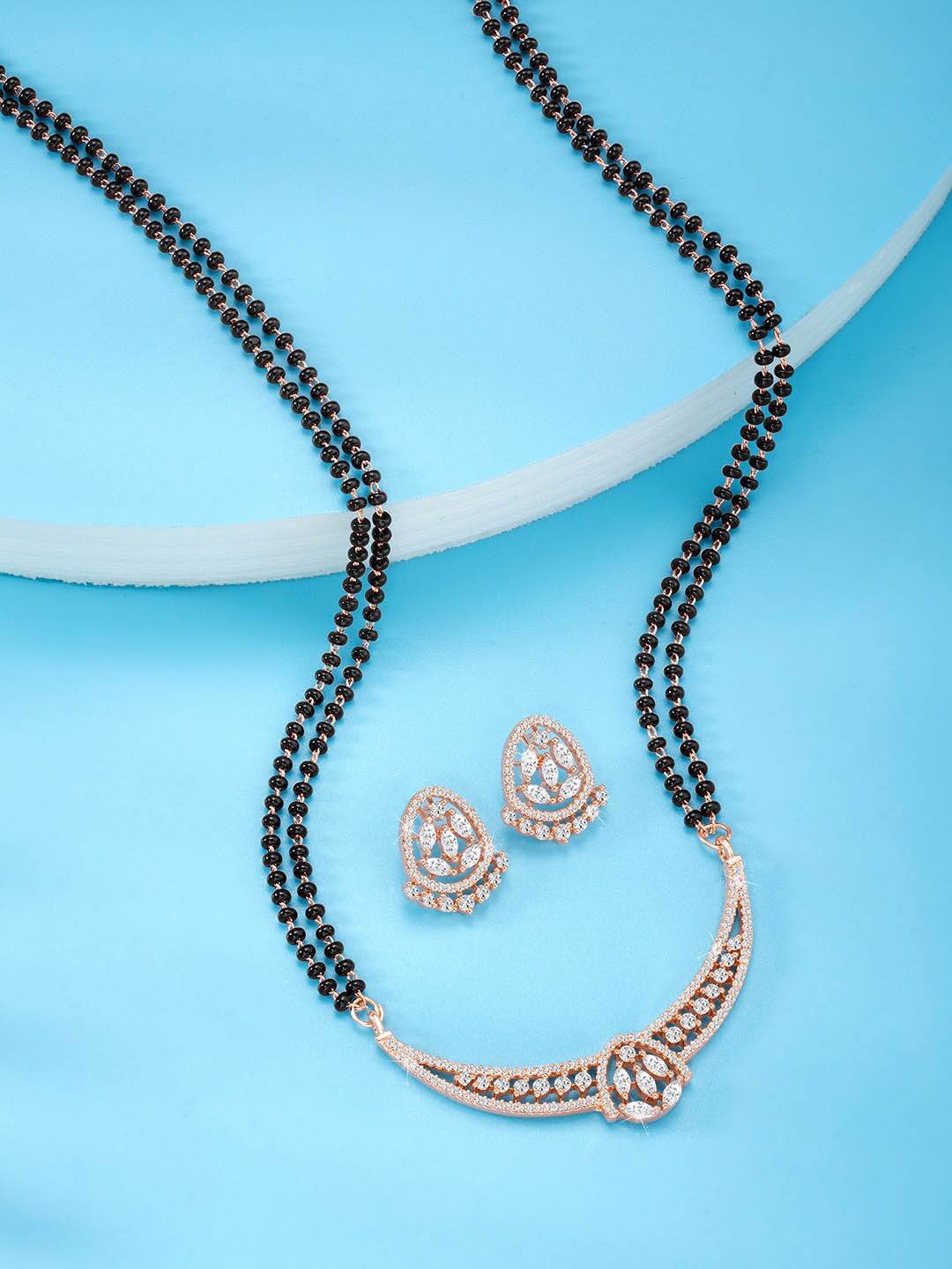 

Peora Rose Gold-Plated CZ Stones and Beads Mangalsutra