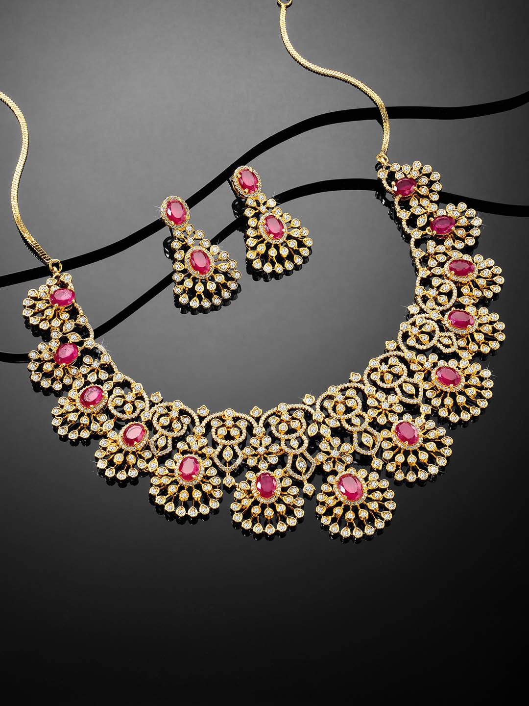 

Peora Gold-Plated Cubic Zirconia & Crystal Studded Jewellery Set