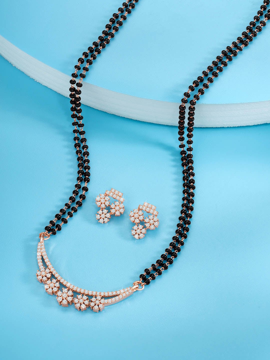 

Peora Rose Gold-Plated Cubic Zirconia Stones and Beads Mangalsutra