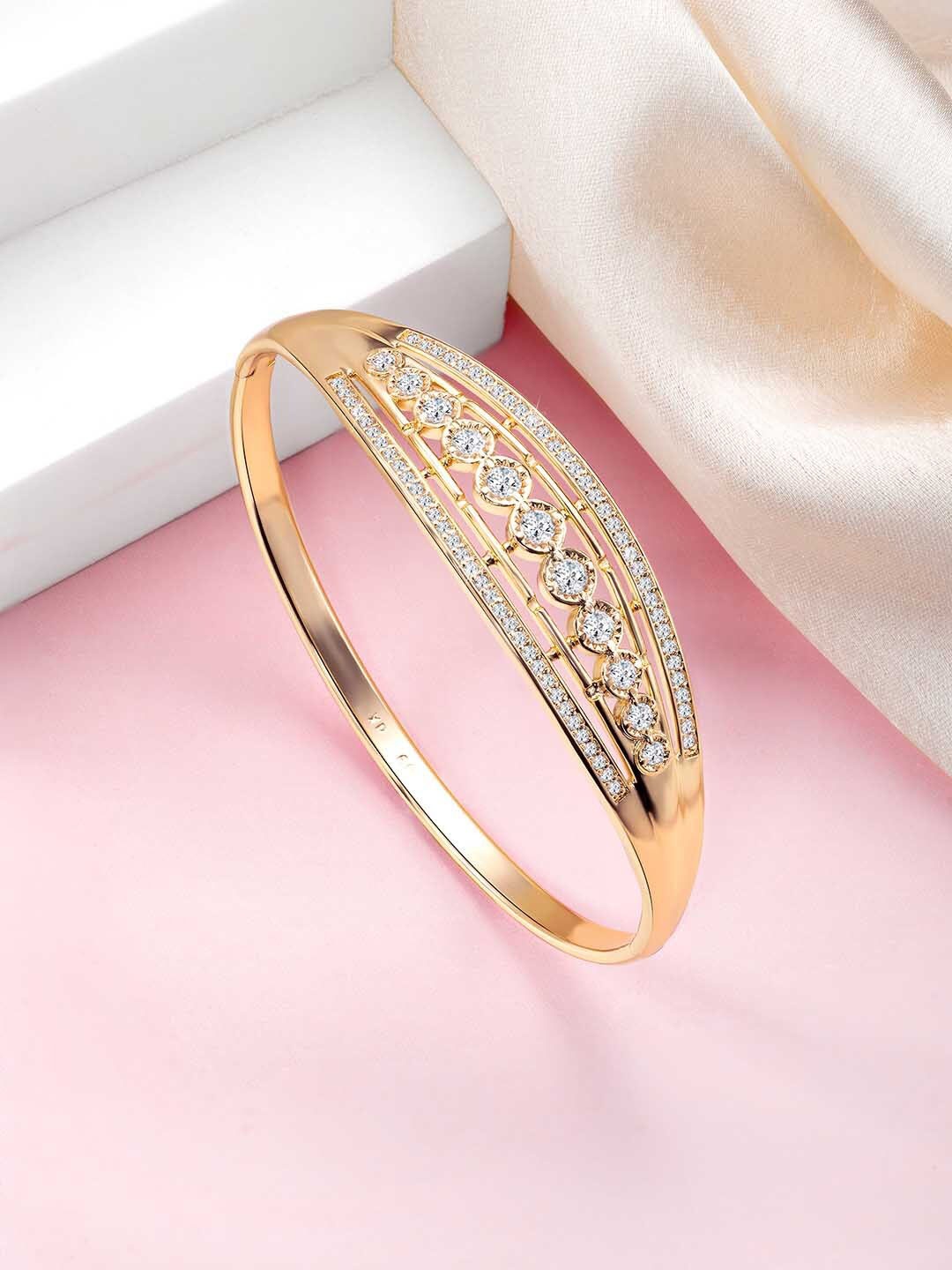 

Peora Women Brass Cubic Zirconia Gold-Plated Kada Bracelet
