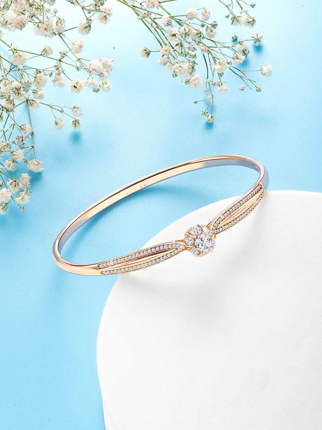 

Peora Women Brass Cubic Zirconia Gold-Plated Bangle-Style Bracelet