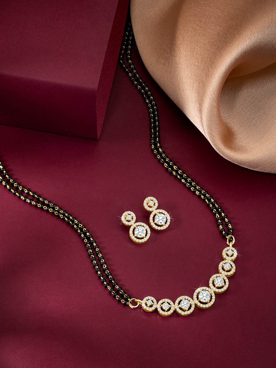

Peora Gold-Plated Cubic Zirconia Stone Studded and Beaded Mangalsutra