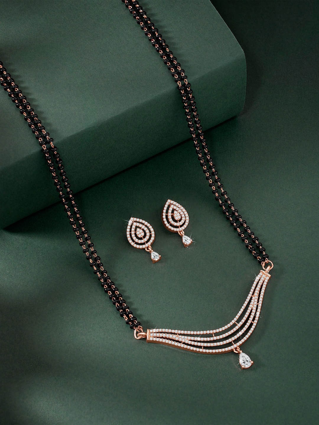 

Peora Rose Gold-Plated CZ Studded Mangalsutra
