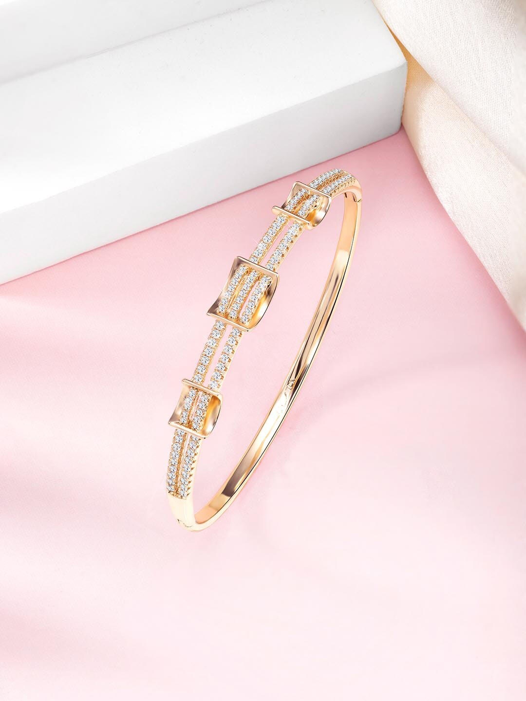 

Peora Gold-Plated Cubic Zirconia Stone Studded Brass Kada Bracelet