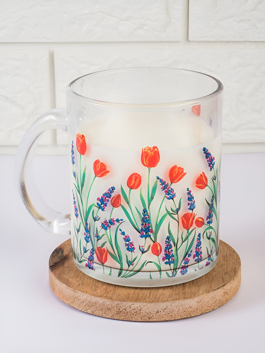 

Strokes by Namrata Mehta Purple Floral Printed Glass Transparent Mugs Set of Cups and Mugs