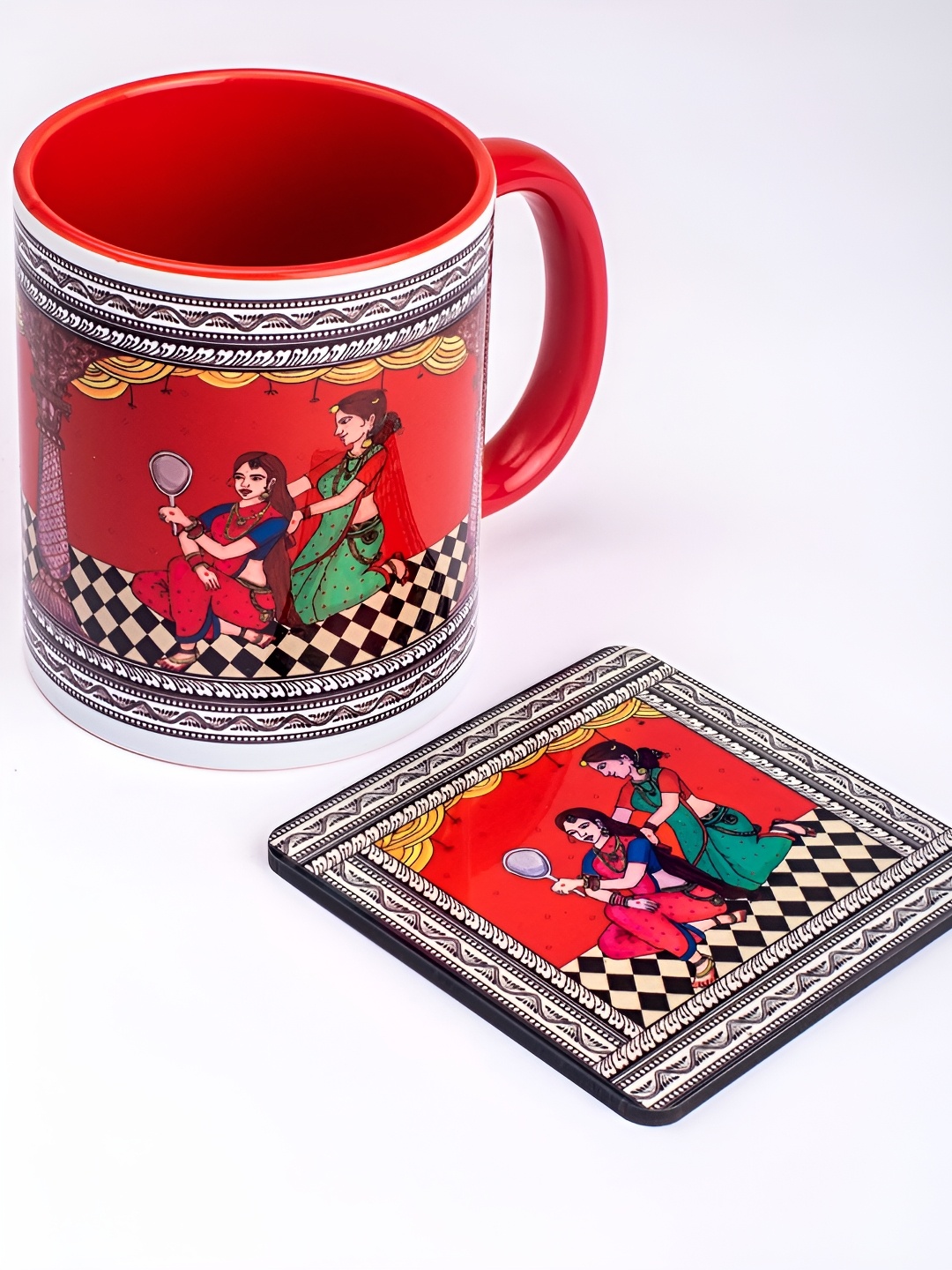 

Strokes by Namrata Mehta Red Ethnic Motifs Printed Ceramic Glossy Mug with Coaster