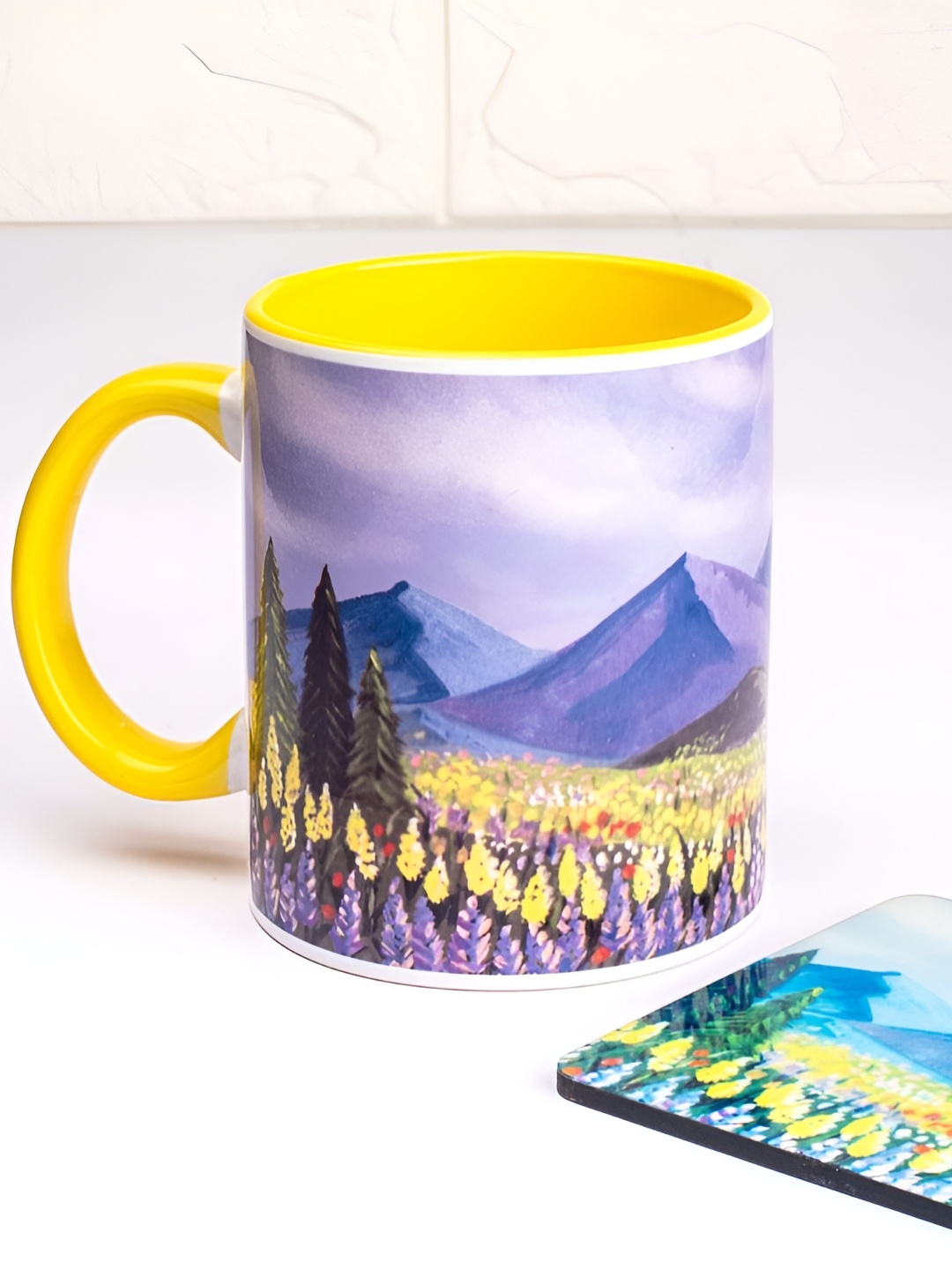 

Strokes by Namrata Mehta Yellow Ethnic Motifs Printed Ceramic Mug with Coaster