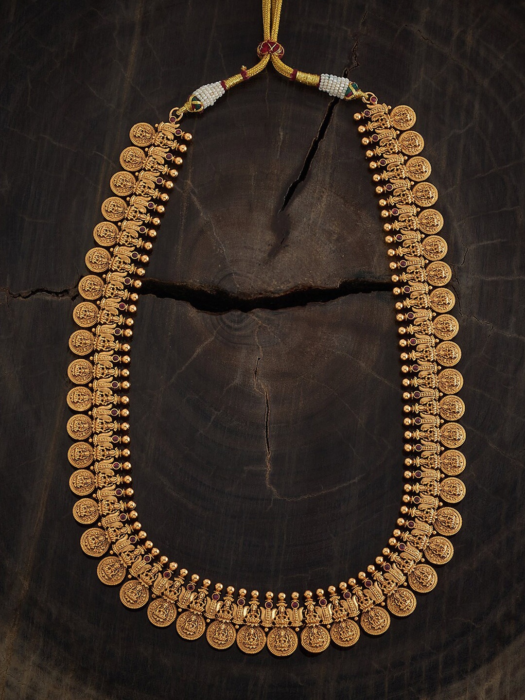 

Kushal's Fashion Jewellery Copper Gold-Plated Ruby Studded Antique Necklace