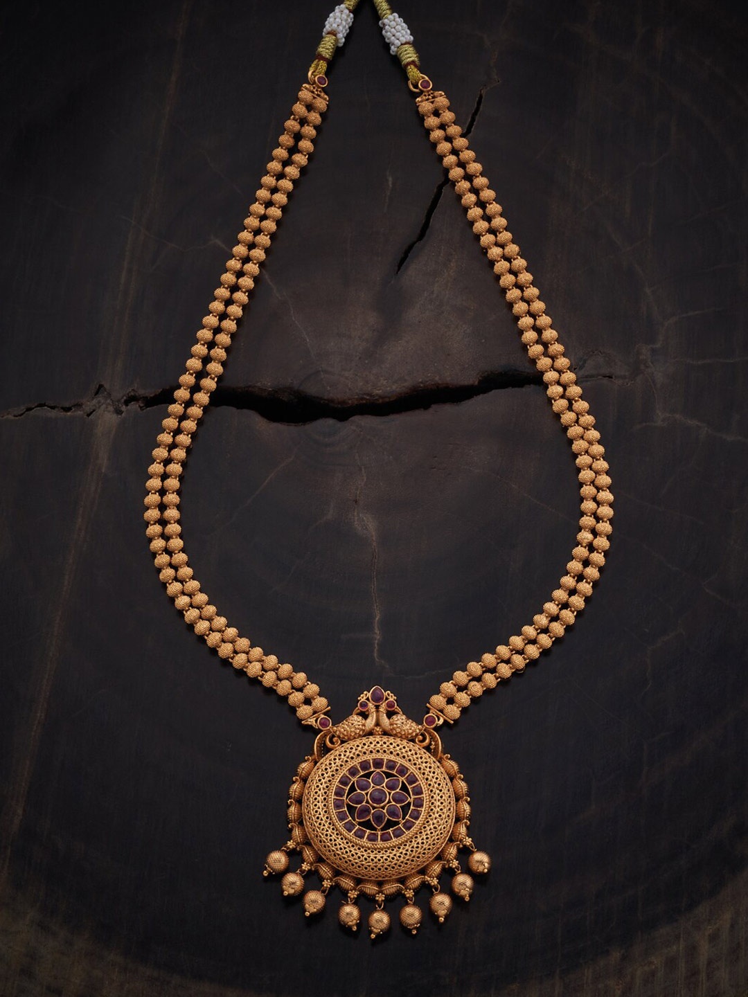 

Kushal's Fashion Jewellery Copper Gold-Plated Ruby Studded & Beaded Antique Necklace