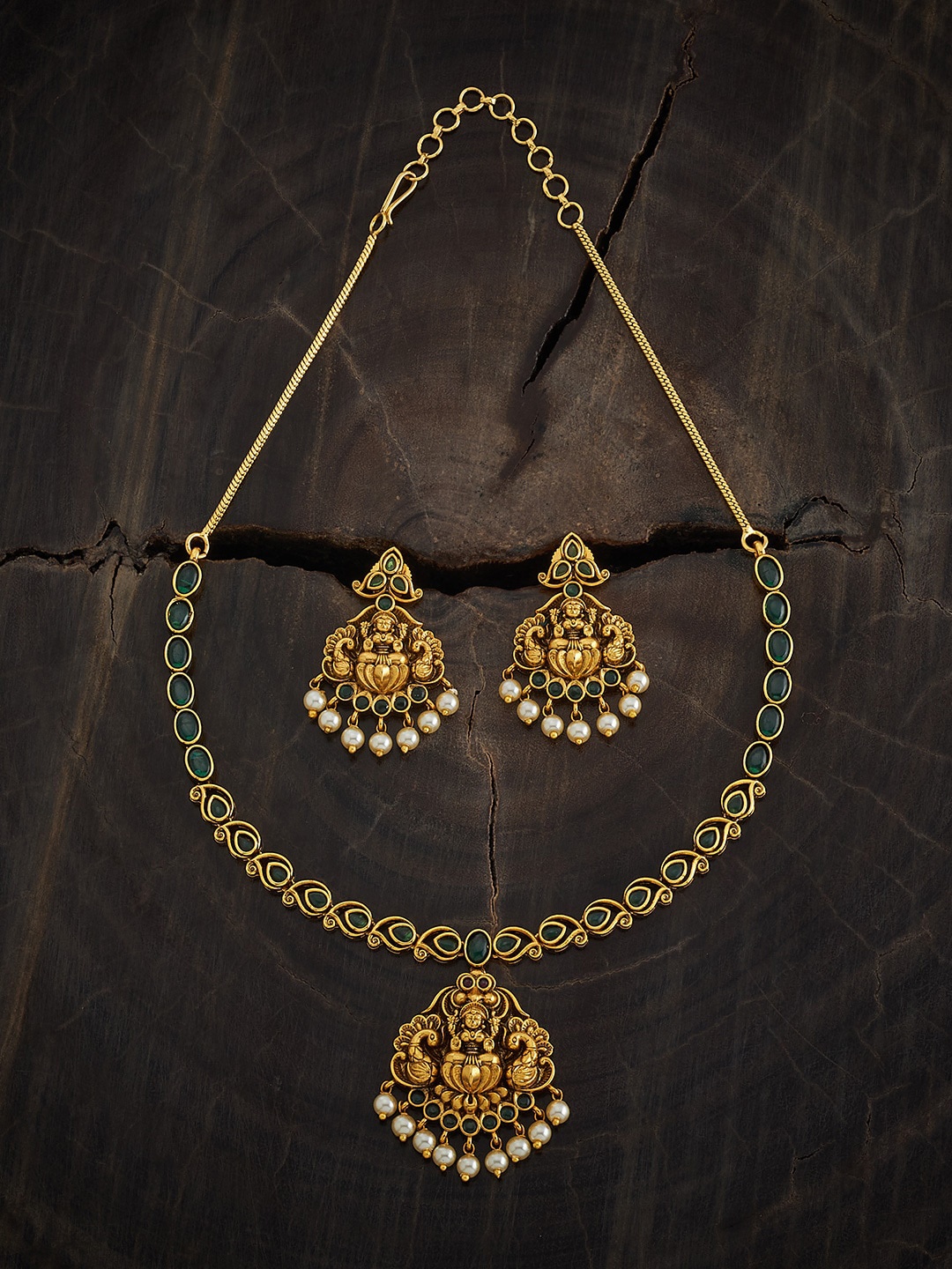 

Kushal's Fashion Jewellery Gold Plated Stone Studded & Beaded Antique Jewellery Set