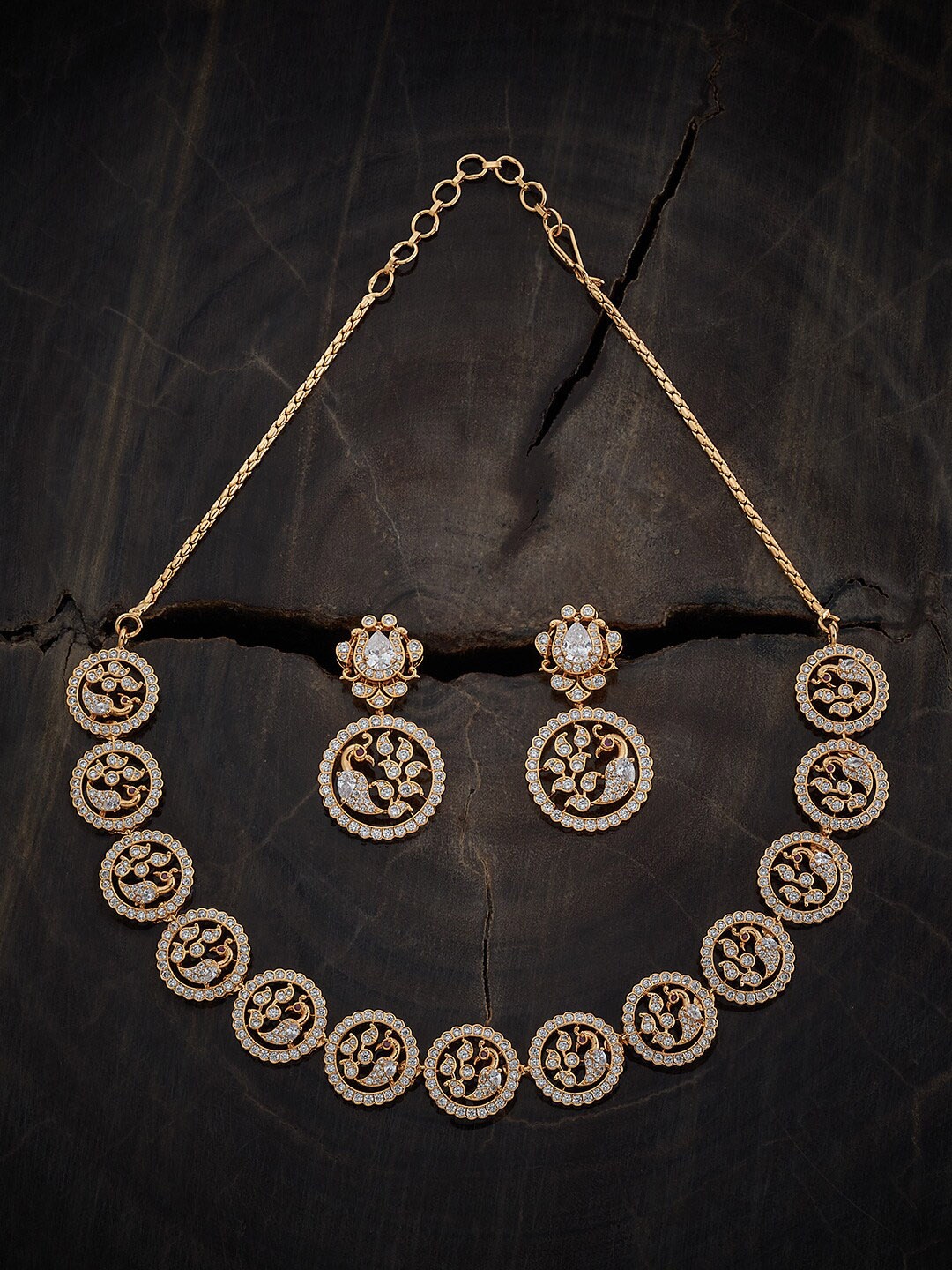 

Kushal's Fashion Jewellery Gold-Plated Cubic Zirconia Studded Necklace & Earrings