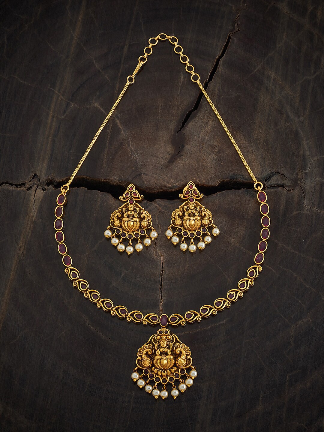 

Kushal's Fashion Jewellery Gold-Plated Stone Studded & Beaded Antique Jewellery Set