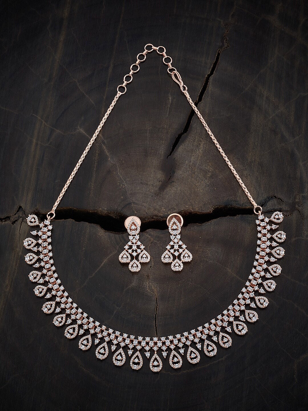 

Kushal's Fashion Jewellery Rose Gold-Plated CZ Studded Jewellery Set