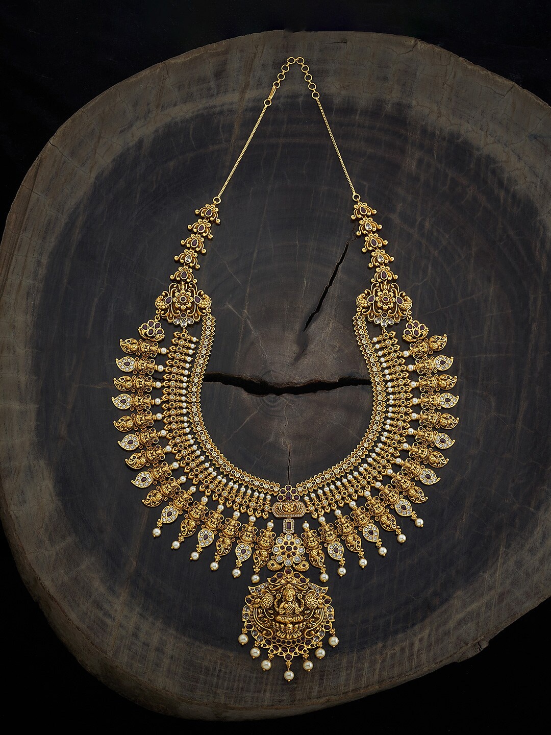 

Kushal's Fashion Jewellery Gold-Plated Ruby Studded Beaded Antique Necklace