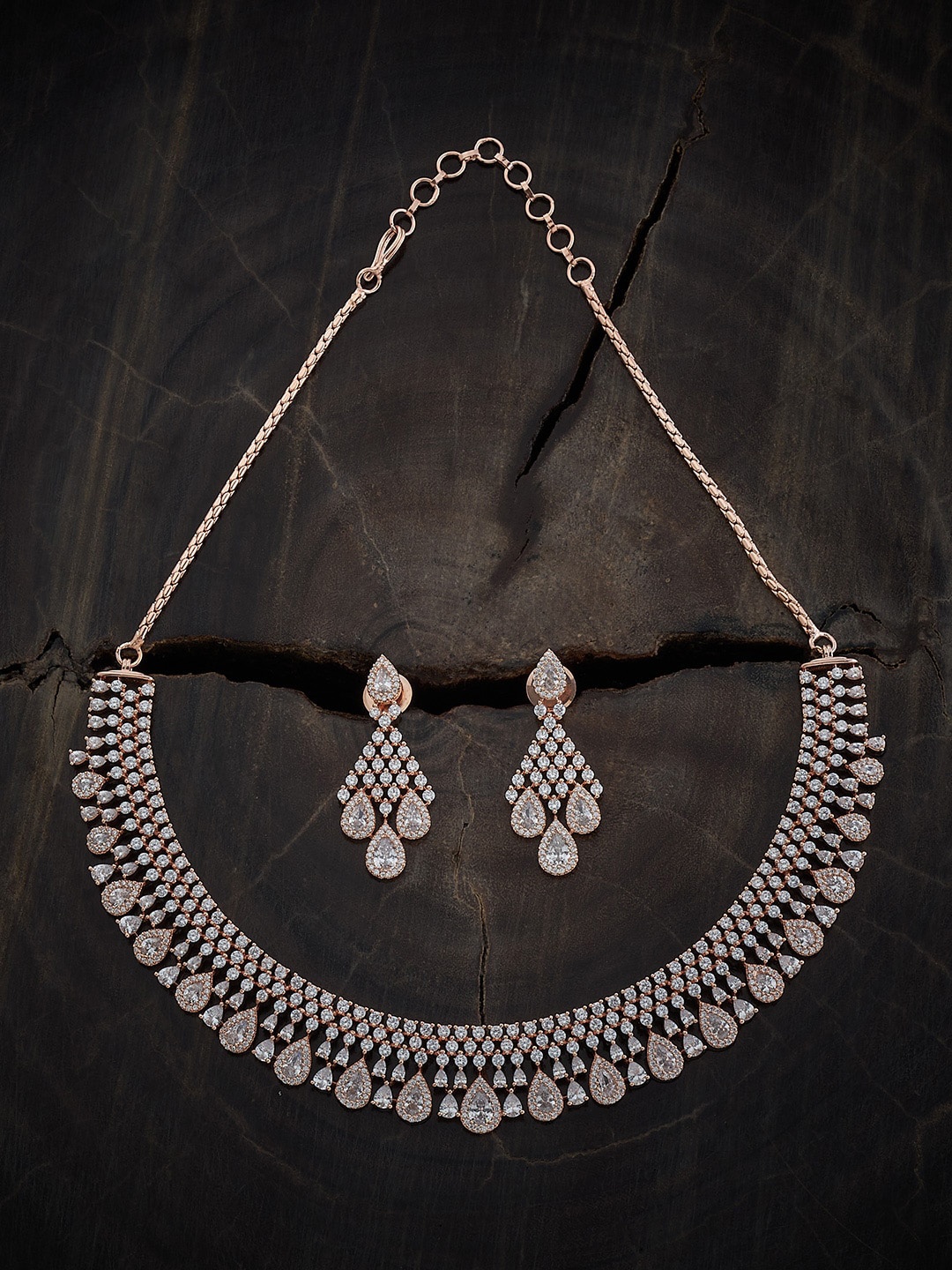 

Kushal's Fashion Jewellery Rose Gold-Plated CZ Studded Necklace & Earrings