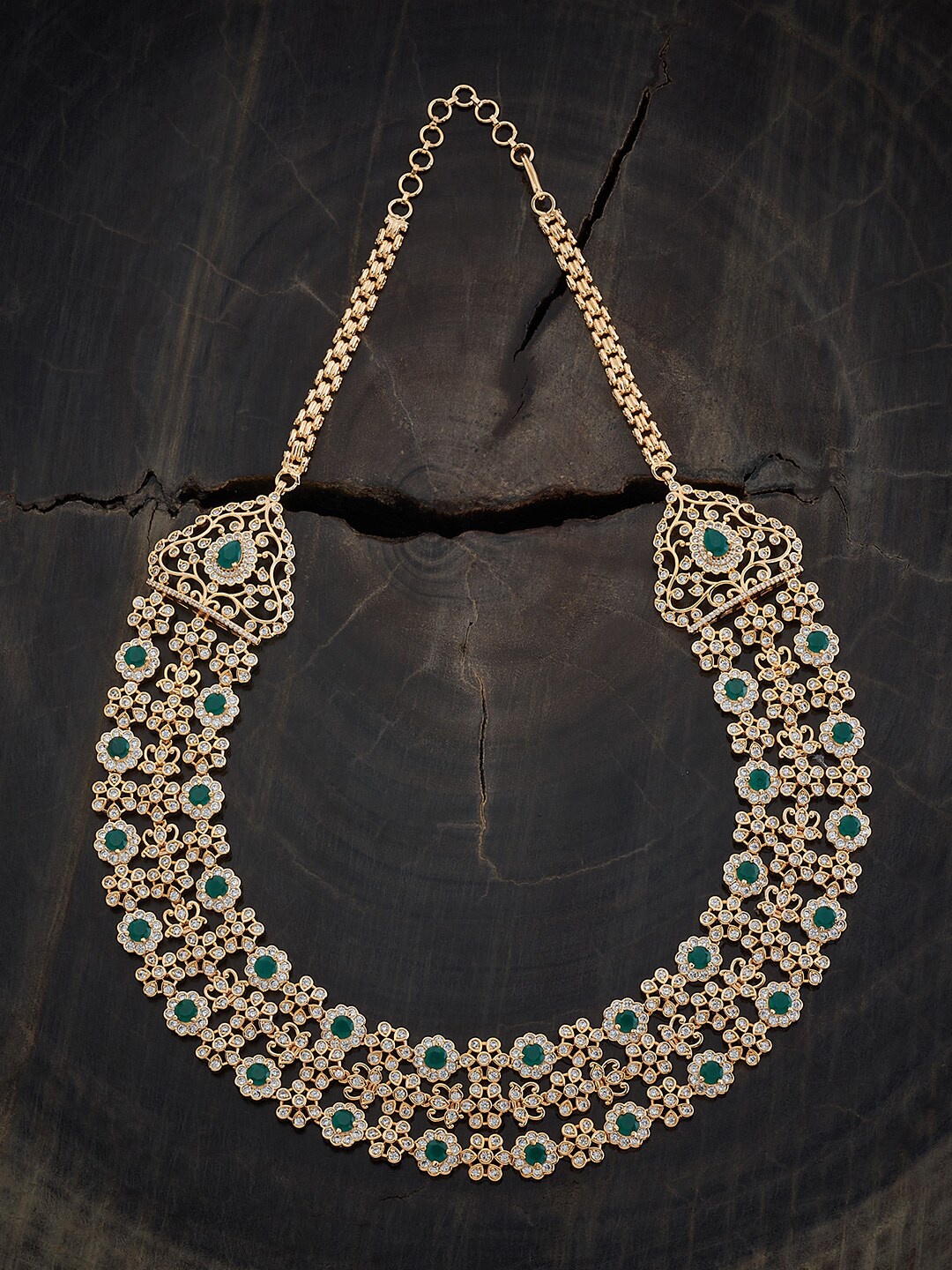 

Kushal's Fashion Jewellery Copper Gold-Plated Cubic Zirconia Studded Necklace