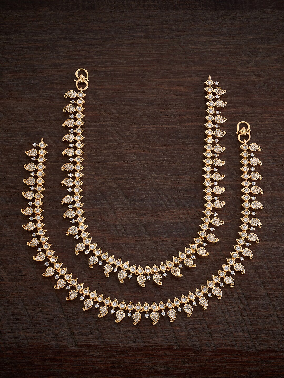 

Kushal's Fashion Jewellery Set Of 2 Gold-Plated Artificial Stones Studded Anklet