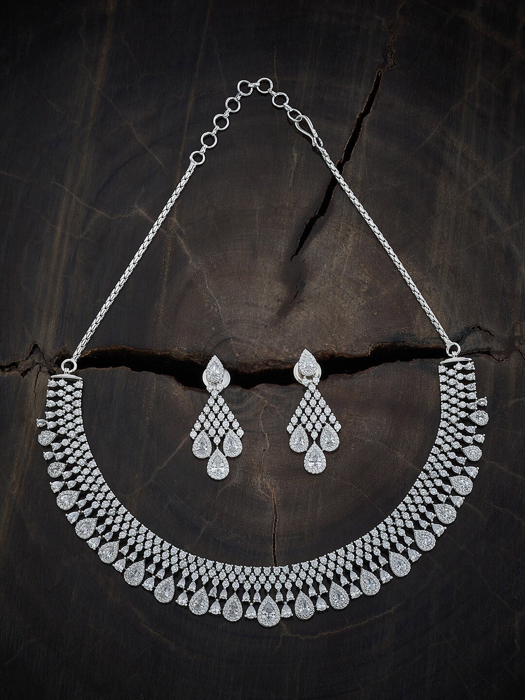

Kushal's Fashion Jewellery Rhodium-Plated Cubic Zirconia Studded Jewellery Set, Silver