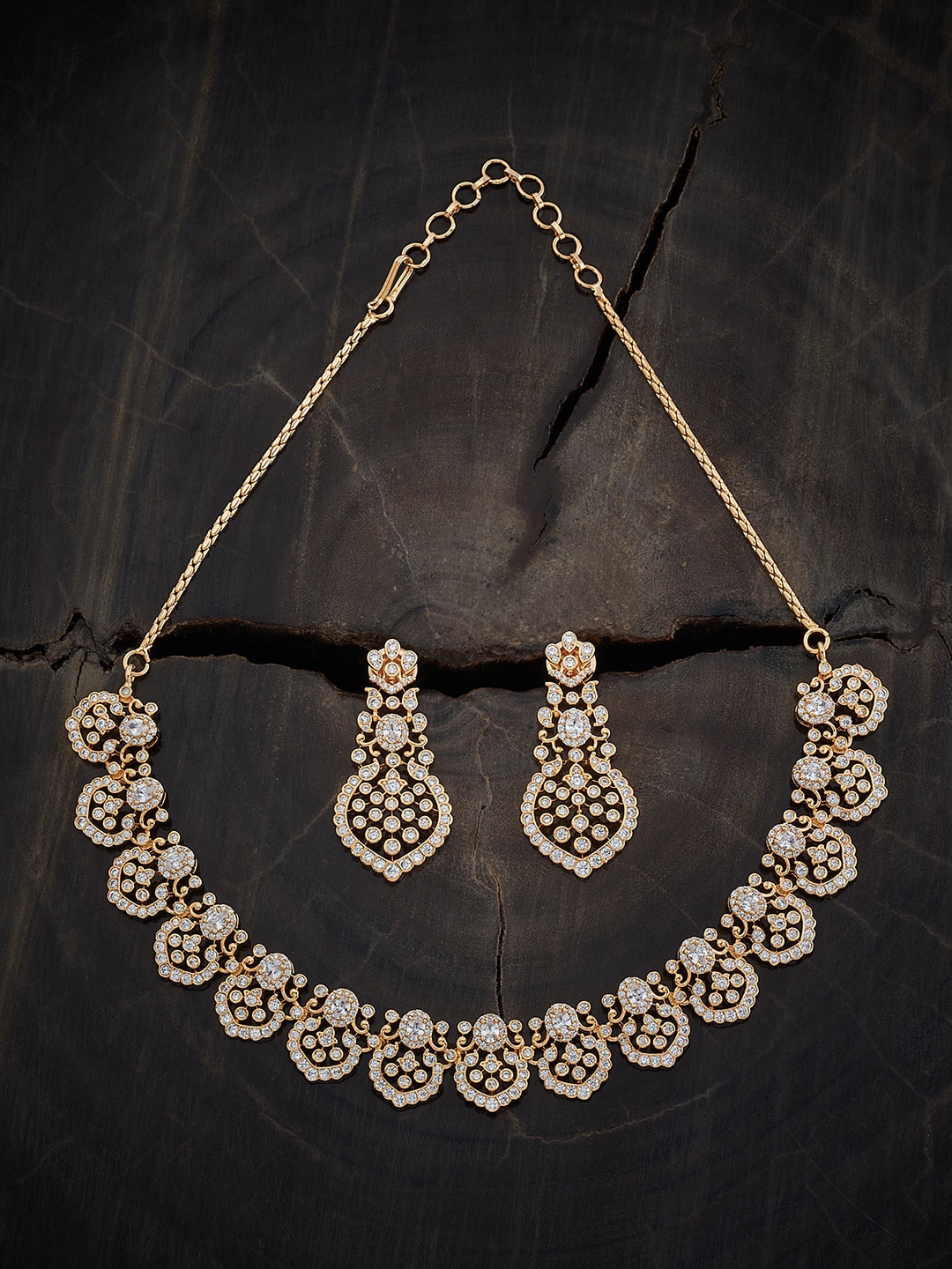 

Kushal's Fashion Jewellery Gold-Plated CZ Studded Necklace & Earrings