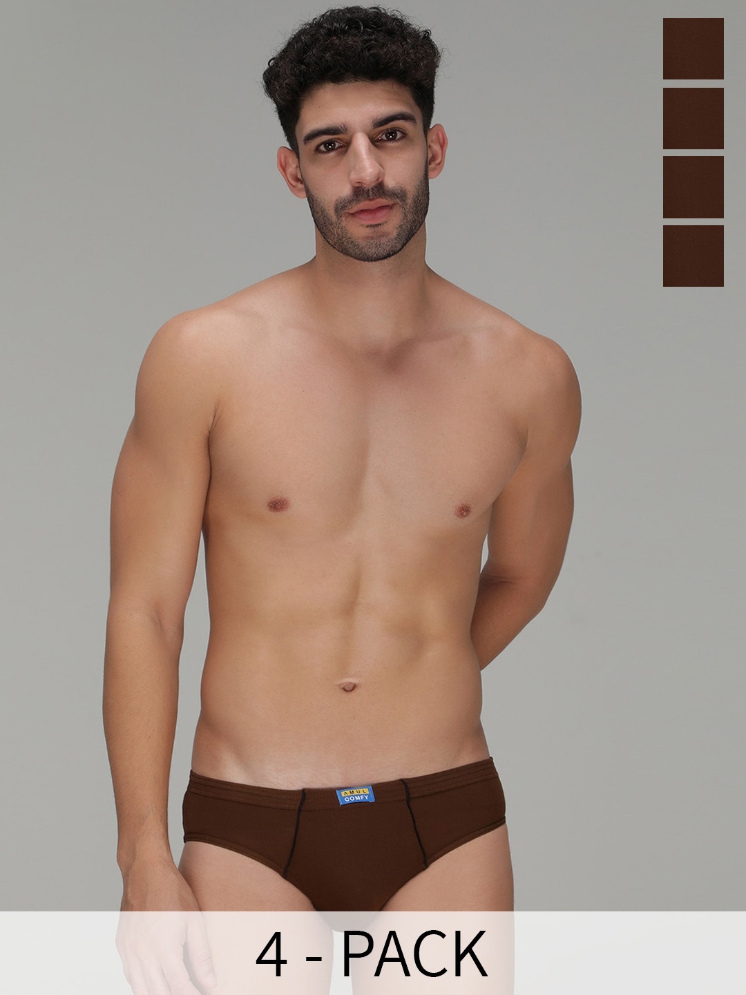 

AMUL COMFY Pack Of 4 Pure Cotton Ultra- Soft Basic Briefs AC-CBRIIE-LB-S-4PC, Brown
