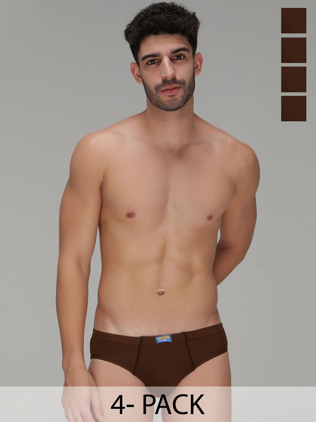 

AMUL COMFY Pack Of 4 Pure Cotton Ultra-Soft Basic Briefs AC-CBRIIE-LB-4XL-4PC, Brown