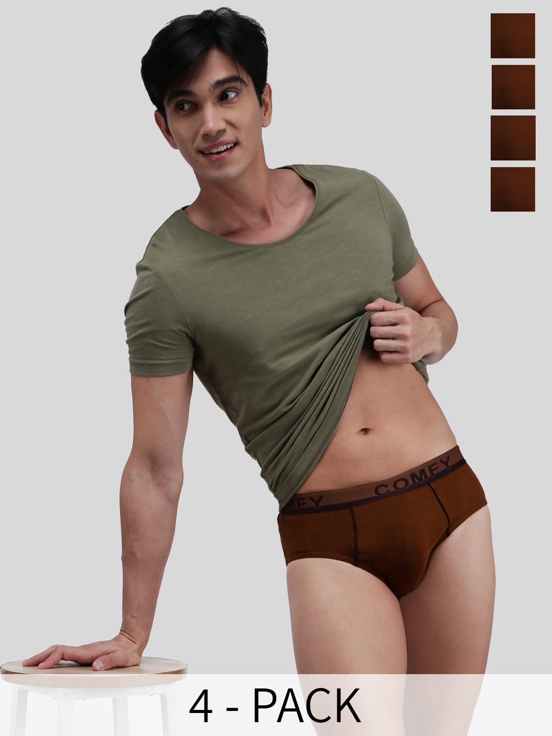 

AMUL COMFY Pack Of 4 Ultra Soft Pure Cotton Briefs AC-CBRIOE-LB-4XL-4PC, Brown