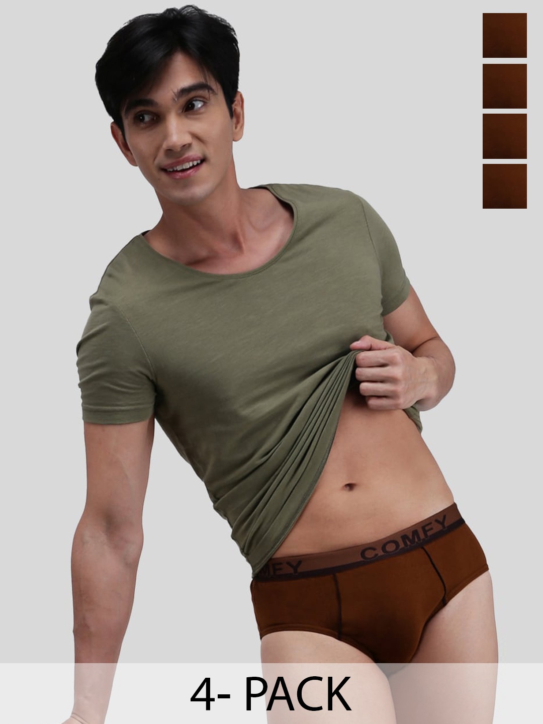 

AMUL COMFY Pack Of 4 Pure Cotton Ultra-Soft Basic Briefs AC-CBRIOE-LB-XS-4PC, Brown