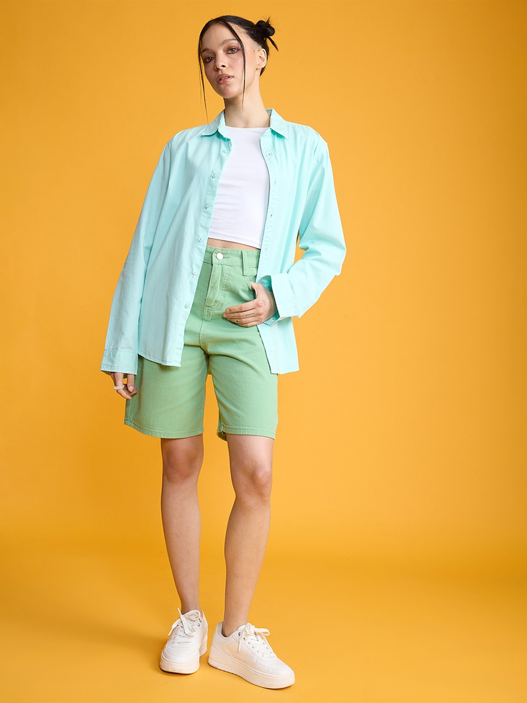 

FREAKINS Easy Twill Mint Green Spread Collar Regular Fit Opaque Cotton Casual Shirt