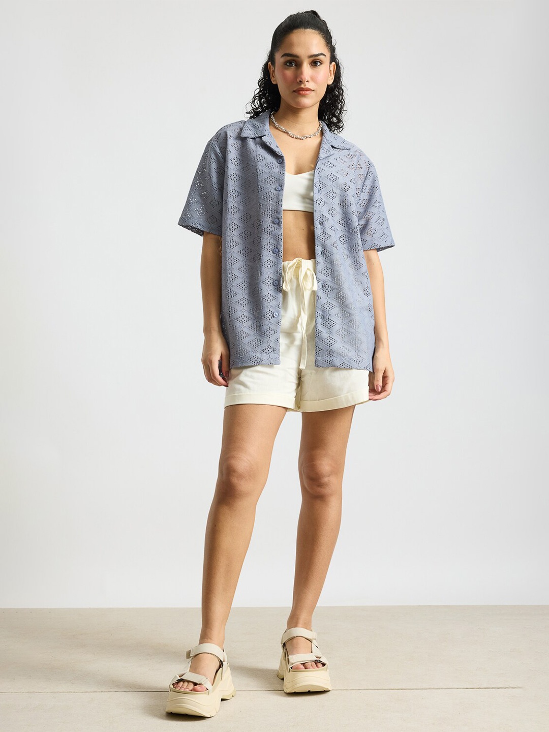 

FREAKINS Self Design Casual Shirt, Grey