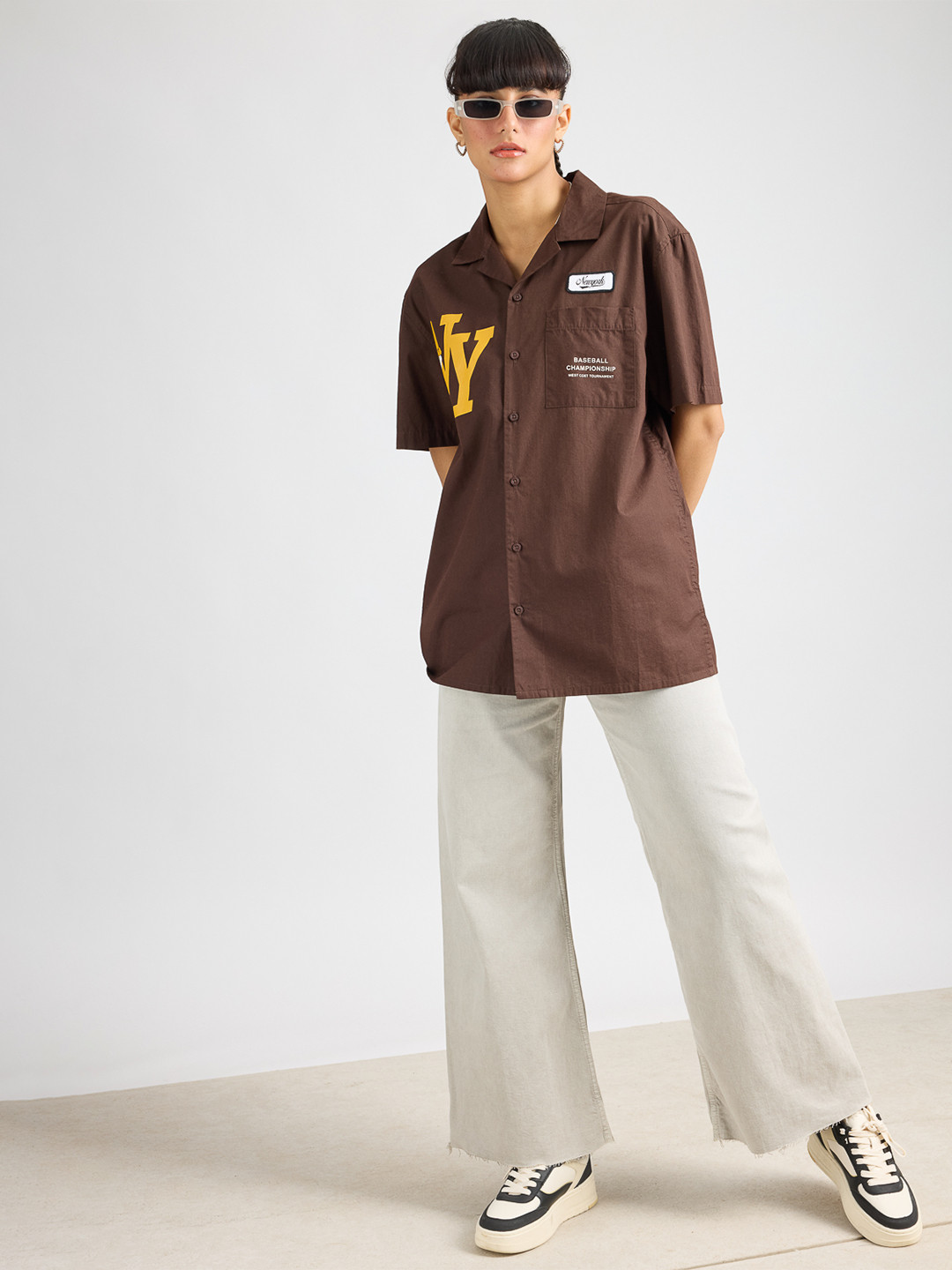 

FREAKINS Women Cotton Casual Shirt, Brown