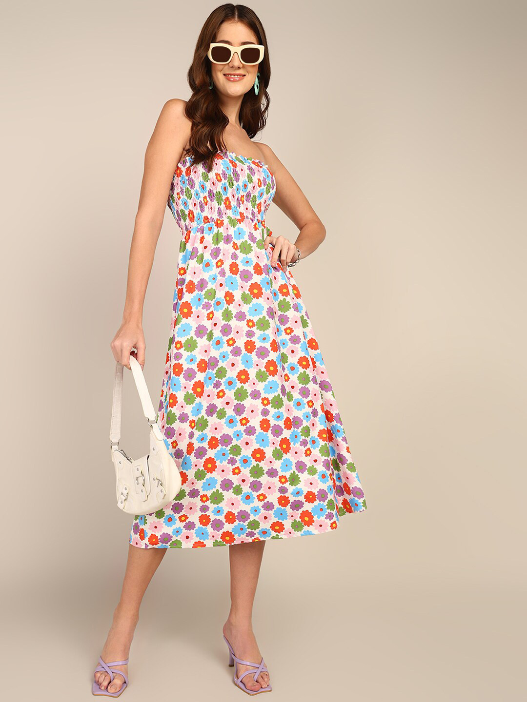 

DODO & MOA Floral Printed A-Line Midi Dress, White