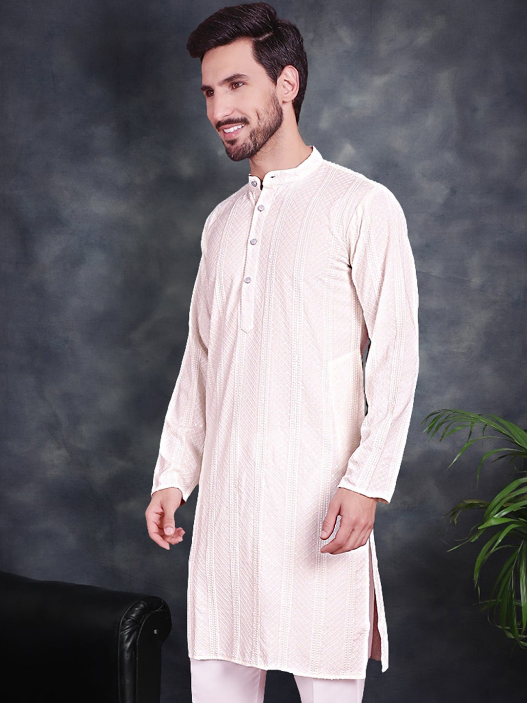 Jompers Embellished Sequinned Mandarin Collar Kurta, Pink